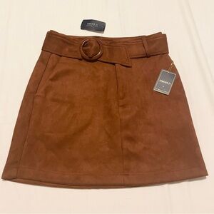 Forever 21 Brown Faux Suede Mini Skirt with Belt Size Small